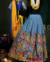 Blue Pen Kalamkari Silk Lehenga Set